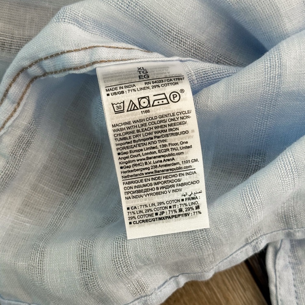 NWT Banana Republic Men's Linen/Cotton Light Blue Resort Wear Shirt Size XL - Picture 10 of 14
